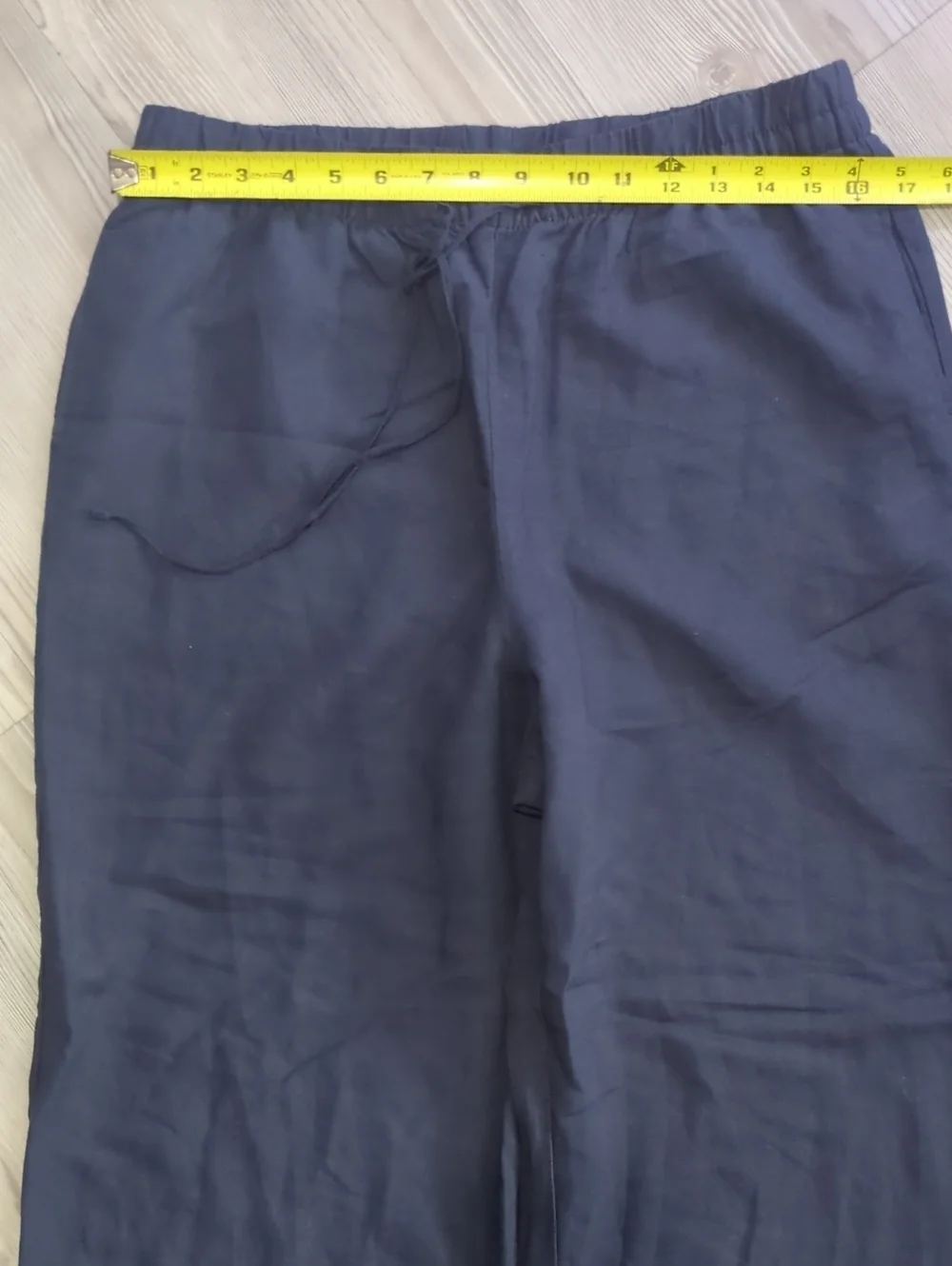 H&M Linen Blend Wide Leg Pull On Pants Blue Medium Elastic Waist Pockets